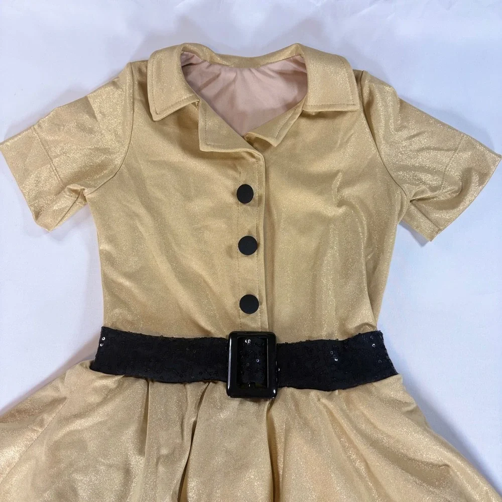 Revolution Dancewear Gold Metallic Sequin Belt Dance Costume Dress Kids Size MC